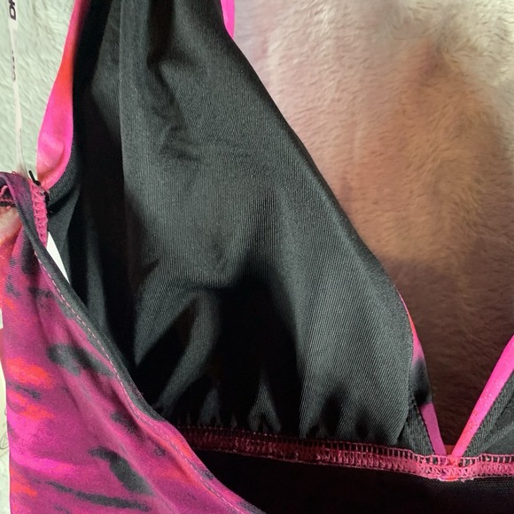 DKNY Women's Swimsuit L‎ One Piece Pink Abstract Mirage Halter Tie Neck NWT - Picture 6 of 7